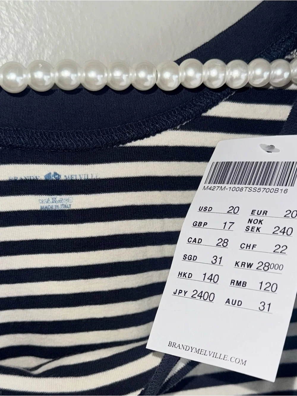 BRANDY MELVILLE JUNO STRIPED TOP IN IVORY/NAVY - Picture 3 of 3